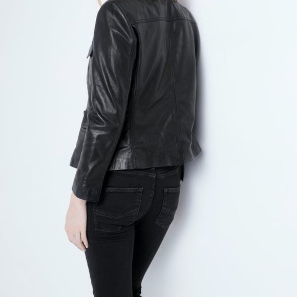 Zadig & Voltaire Liam Jacket XS Small - Black Button-up Leather Jacket Cropped - Picture 4 of 5